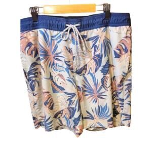 Salty Crew Mens Large Boardshorts Swim Trunks Blue Palm Leaf Print Hawaiian